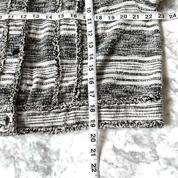 1. State Black Cream Fringe Tweed Button Front Long Sleeve Blazer Jacket - Picture 13 of 15